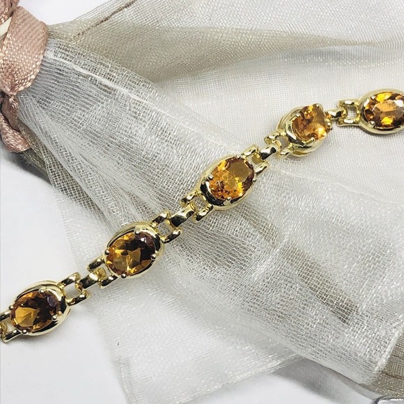 Vintage Sterling Silver Gold Clad Yellow Citrine Bracelet 6 3/4” - Picture 2 of 8